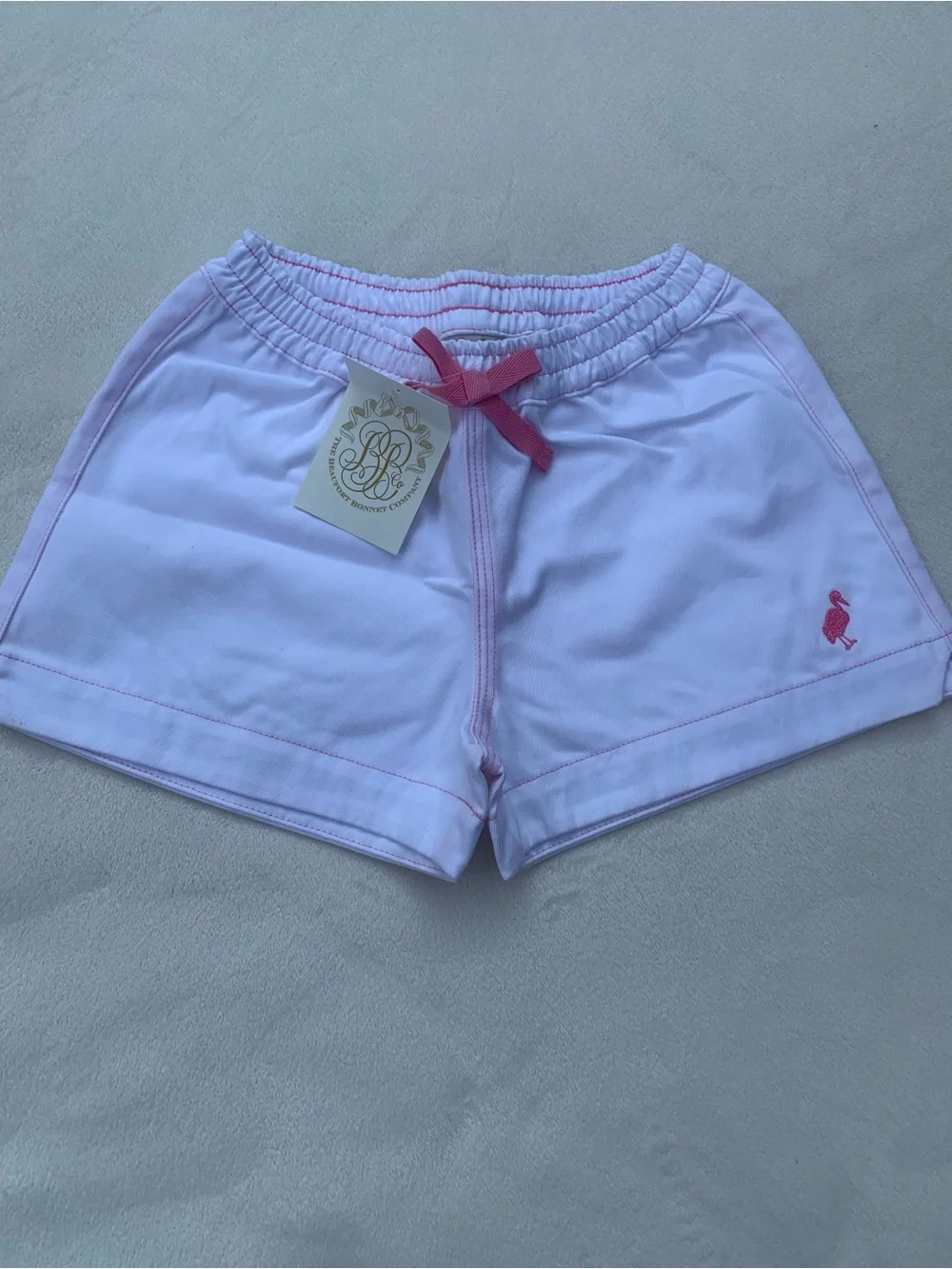 The Beaufort Bonnet Company White Shorts with Pink Trim and Bow